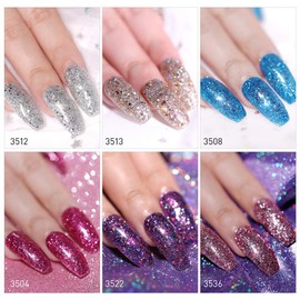 Modelones Glitter Gel Nail Polish - Sparkle Red Pink Purple Blue Gold Silver Colors Gel Fingernail Polish Set Holiday Collection of Manicure Kit in Gift Package 6PCS 0.33 OZ