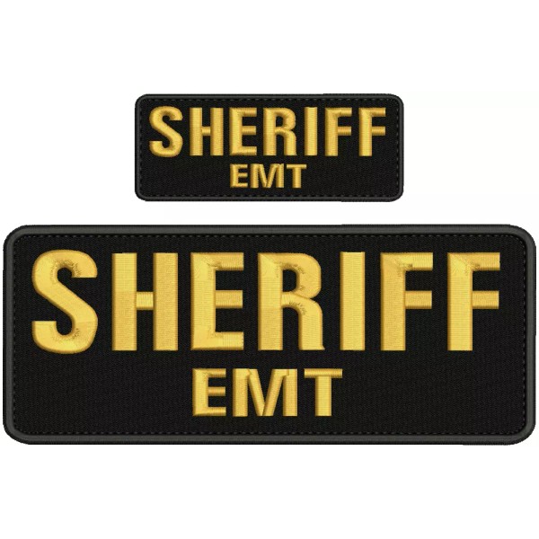 SHERIFF EMT embroidery patch 4x10 and 2x5 hook gold