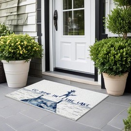 Golden Retriever Lakeside Dog Door Mat, Lakes Lover Gifts Doormat for Front Door Entrance Porch, Lake House Bath Mats for Bathroom, Go Jump in The Lake Welcome Mats for Outdoor Entryway, 17x30 (Blue)