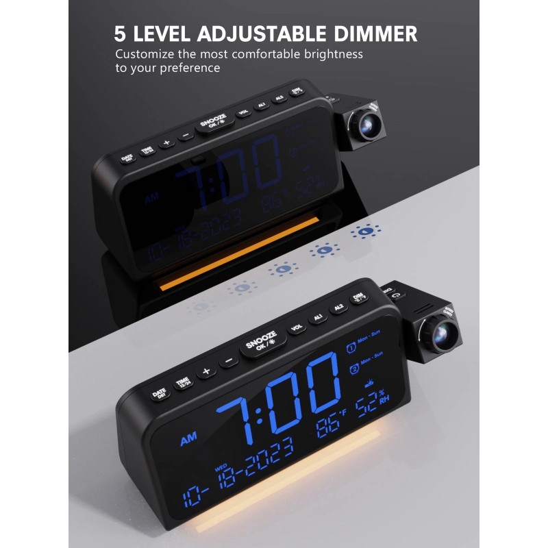 Mesqool Projection Alarm Clock for Bedroom Ceiling Digital Clock Projector