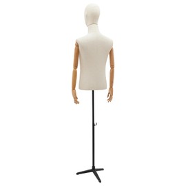 Male Mannequin Torso, Male Mannequin with Metal Stand Adjustable Height 53-76in, Male Dress Form Display for Clothing Jewelry Stores Wedding Dress Shops Linen+Black(M Size