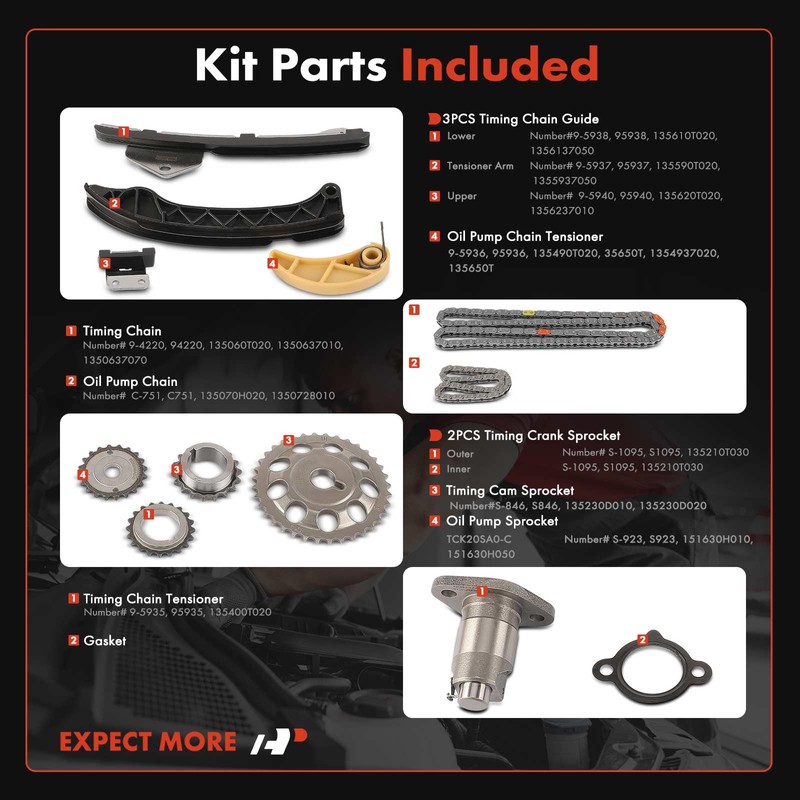 A-Premium 11PCS Engine Timing Chain Kit W/Sprocket & Tensioner &