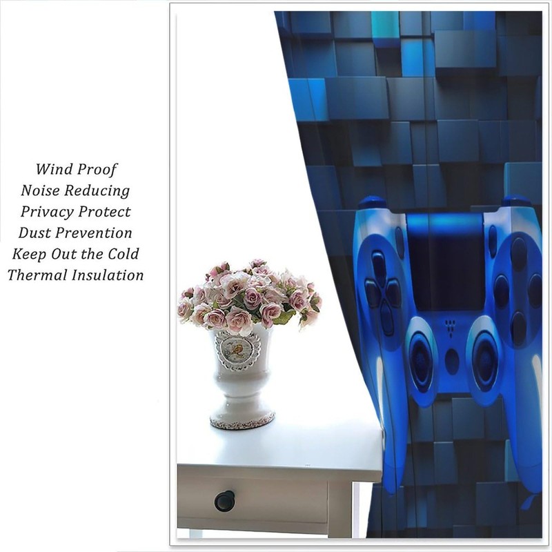 ShiTingYu Gaming Boys Curtains, Video Game Kids Window Drapes Blue