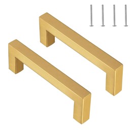 YJDEWohovv 2 Pack Kitchen Cabinet Handle Gold Drawer 5 Inch (128mm) Hole Center Brushed Brass Wardrobe Door Knobs with Screws for Kitchen Bedrooms Bathroom