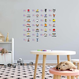 Cute Learning Wall Decal Apple Banana Cat Dog English Letters Chart with Cute Images Size: 40 Inch X 40 Inch