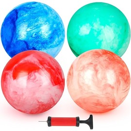 AMOR PRESENT 4PCS Playground Balls for Kids, 9 Inches Dodgeballs Bouncy Balls, Rubber Inflatable Kickball with Air Pump for Indoor Outdoor Sport Games
