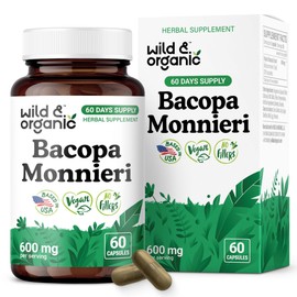Wild & Organic Bacopa Monnieri Capsules - 60 Count - Brain Support Supplement