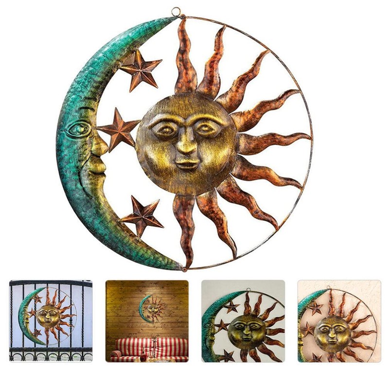 HOMSFOU Sun and Moon Metal Wall Decor 29cm Moon Sun
