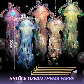 Pack of 5 Jellyfish Lamp Hanging, Jellyfish Lantern Luminous, Jellyfish Lantern Decorations, Portable Jellyfish Lamp for Decorative Atmosphere Lighting Children's Birthday Decorations Glow Decoration