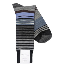 Lorenzo Uomo Multiple Stripe Merino Wool Blend Socks, 10-13, Black