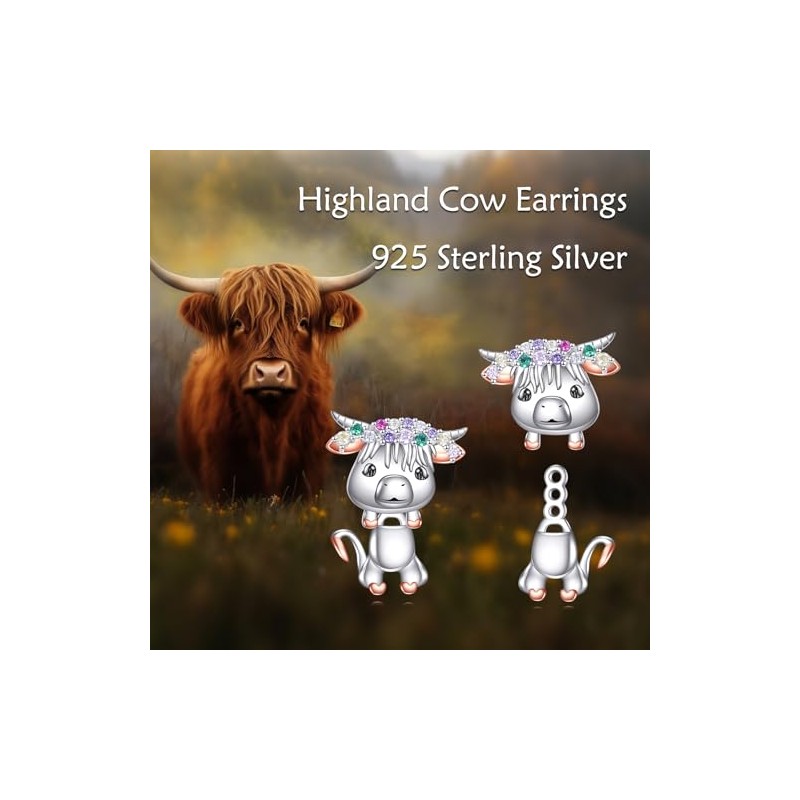 Highland Cow Earrings 925 Sterling Sliver Cow Earrings Highland Cow