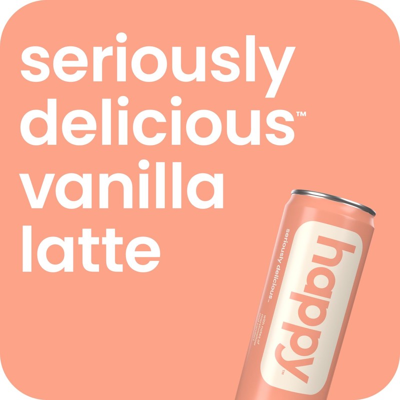 happy coffee canned vanilla latte, 11 oz. cans, 12 pack,