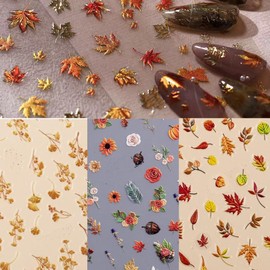 4 Sheets Nail Stickers for Nail Art 5D Embossed Autumn Gold Maple Leaves Nail Stickers Self-Adhesive Fall Nail Art Decals for Women Nail Art Design