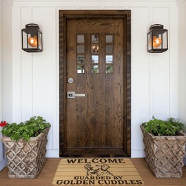dorado Retriever Welcome - Tapete rústico para puerta de interior, con temática de perro para entrada, alfombra antideslizante para exteriores, hogar, cocina, decoración de sala de estar, alfombras de