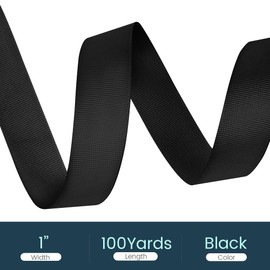 1" X 100 Yards Black Grosgrain Ribbon, Premium Grosgrain Ribbon for Sewing, Gift Wrapping, Bow Making, Wedding Decor, Wrapping and More (Black)
