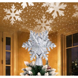 Homewit Christmas Tree Topper Projector Light Star Tree Topper for Christmas Decoration,Snowflake Light Tree Topper with Rotating LED Adjustable Light,Xmas Tree Topper Gift for Xmas Decor(Sliver)