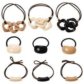 9 PCS Acrylic Ponytail Hair Cuff Geometric Hair Ties Wrap for Women Girls Geometric Hair Elastics Arch Ponytail Ring Set for Long Thick Hair Ropes Ponytail Cuff for Women