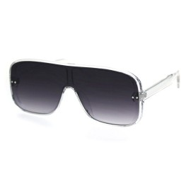 SA106 Mens Robotic Flat Top Minimal Shield Mob Sunglasses - Clear Black