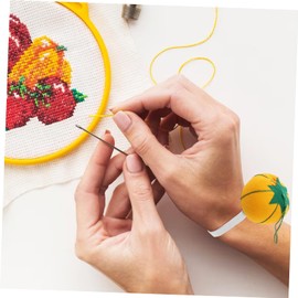 Tofficu 2pcs Pumpkin Shaped Wrist Pin Cushion Adorable Needle Organizer for Seamstress Comfortable and Sewing Accessory for Embroidery and Craft Projects