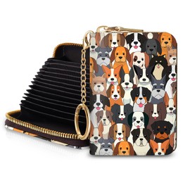 Blusabaca RFID Credit Card Holder Wallets for Women, Small Dog Puppy Card Case Wallet with Keychain and Zipper, Leather Card Holder Pocket Business Card Accordion Wallet