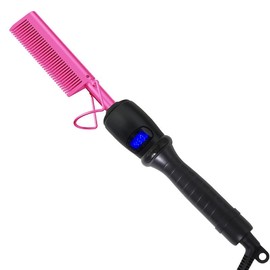 Led Display Hot Comb Hair Straightener Small Electric Pressing Combs Straightening Curling Iron For Travel Dating Party And Gifts Men Beard Women Wigs:_1 Gold