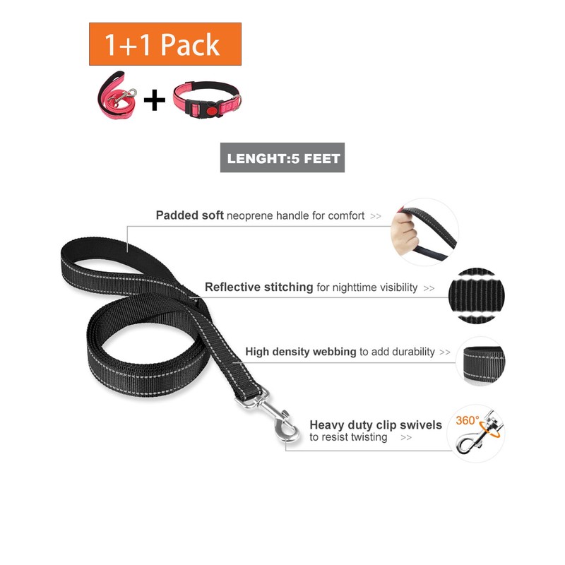 Aeclleca Reflective Dog Collar and Leash Set with Safety Locking