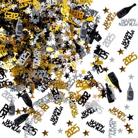 Confetti Gold Black, Pack of 1000 Confetti Happy New Year 2025 Decoration, Happy New Year Table Decoration, Party Decoration, Happy New Year, Confetti Decoration for New Year Party Gifts Decorations