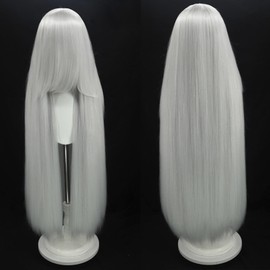 1M/40 INCH Thick Long Straight Grey Costume Wig for Women Heat Resistant Cosplay Gray Wig White/Light Gray/Dark Grey Wig with Bangs for Party, Festivals, and Halloween (Silver)
