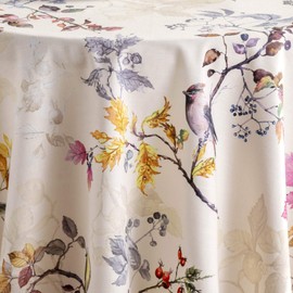 Maison d' Hermine Equinoxe - Beige 100% Cotton Tablecloth Kitchen Dining Table Cloth for Round Tables Farmhouse Tabletop Cover for Parties, Wedding Use Thanksgiving/Christmas (63" Diameter)