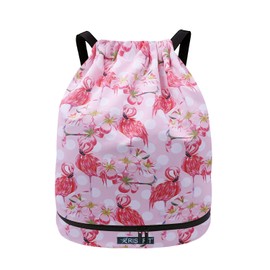 Risefit Waterproof Drawstring Backpack, Swimming Travelling Shopping Gym Bag Nylon Sports Backpack for Men Women Girls Boys (Flamingo)