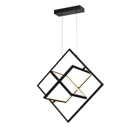 Maxax Modern LED Chandelier, 3 Ring Square Chandelier, Black Led Pendant Light, Dimmable Height Adjustable Hanging Light Fixture for Living Room, Dining Room, Bedroom, Kitchen Island