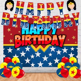 Super Women Birthday Party Supplies, Super Girl Hero Party Decorations Set Include Banner, Backdrop, Balloons for Girls Super Women Theme Party