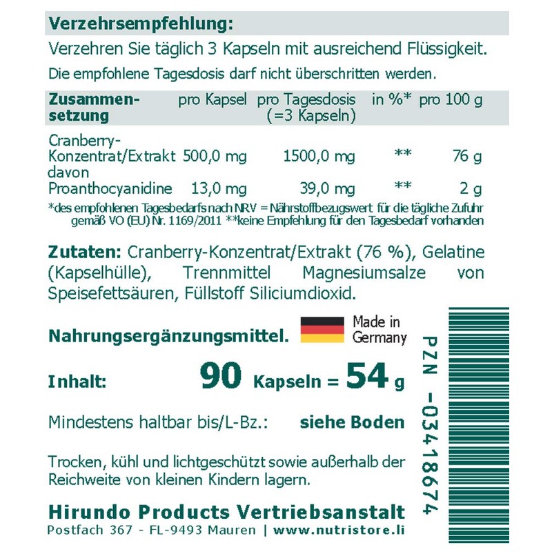 Cranberry 500 mg Capsules Pack of 90 Capsules