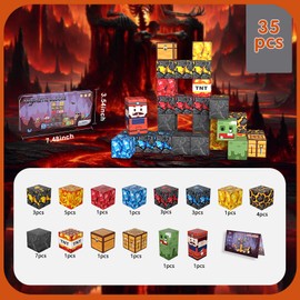 35PCS Magnetic Blocks for Kids - STEM Learning Creative Construction Sets Building Cubes with Portable Iron Storage Box, Educational Travel Games, Road Trip Sensory Toys Magnetic Tiles (Treasure Hunt)