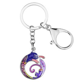 WEVENI Alloy Elegant Cat Keychain Accessories Kitten Jewelry Car Wallet Charms For Women Girls (Violet)