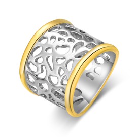 Aprilery Silver Plated Rings - Gold and Silver Rings Wire Cable Twisted - Two Tone Cross Fashion Statement Ring Cocktail Jewelry for Women Gifts (Openwork, 9)