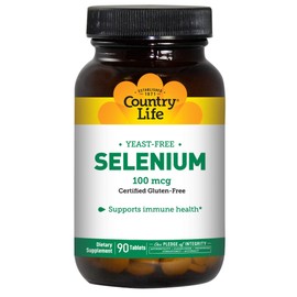 Country Life Selenium, Yeast Free, Supports Immune Health, 100mcg, 90 Tablets, Certified Gluten Free, Certified Vegan, Certified Halal