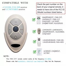 icoolLink Ceiling Fan Remote Control Replace Harbor Breeze KUJCE9603 L3HFAN35T1 FAN WHITE