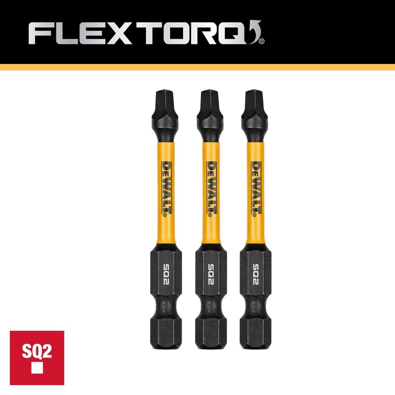 DEWALT FLEXTORQ Square #2 Bits 3Pk, Robertson 1/4 x 2-1/4in