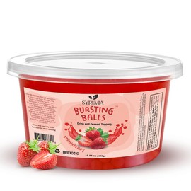 SYRUVIA Sweet Popping Boba Pearls, Strawberry, 1 LB. Bursting beverage & dessert topping for bubble tea and more. Strawberry-flavored tapioca pearls - Flavour: Pomegranate