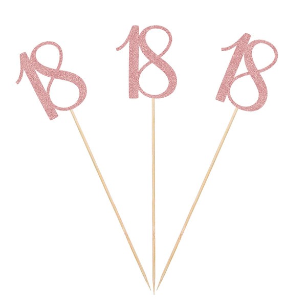 Rose Gold 18th Glitter Birthday Centerpiece Sticks, 12-Pack Number 18 Table Topper Anniversary Party Decorations
