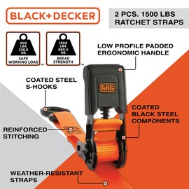 BLACK+DECKER BDX1021 8-Piece Ratchet Strap and Soft Loop Kit with Hard-Sided Storage Case