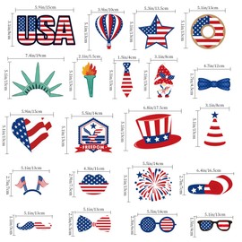 21 Pcs 4th of July Patriotic Photo Booth Props, Independence Day Labor Day Party Decorations Selfie Photobooth Props USA American Memorial Day Veterans Day Photography Backdrop Decor