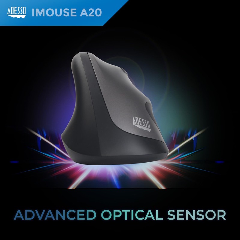 Adesso iMouse A20 Ergonomic Wireless Mouse, 1000/1600/2400 DPI, Vertical Design,