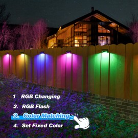 Aulanto 12 Pack Solar Fence Lights, IP65 Waterproof Outdoor Lights with Warm White and RGB Color Modes for Backyard, Garden, Wall, Deck, Stairs