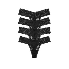 Victoria's Secret Lace Thong Panty Pack, Lay Flat Lace, Underwear for Women, 4 Pack, Black (XXL)