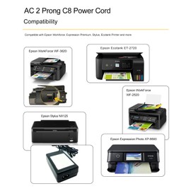 2 Prong Power Cord Cable 3 FT for Epson Workforce Stylus Ecotank Printer WF-2520 WF-3620 WF-M1560 ET-2720 ET-2750 ET-2650 ET-m1120 ET-m1170 ET-3760 ET-3750 ET-2760, and More