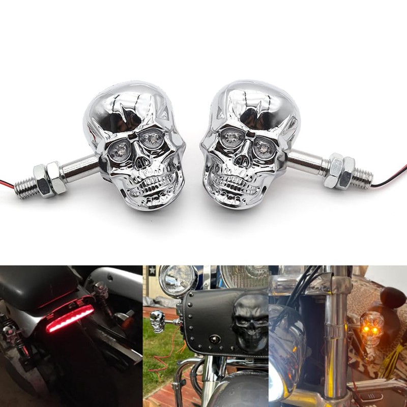 kucehiup Skull Head LED Amber Turn Signal Motorcycle Turn Signals