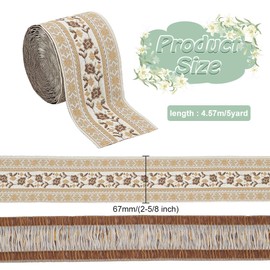 FINGERINSPIRE 5 Yards Flower Jacquard Ribbon 2-5/8 inch Wide Floral Embroidery Jacquard Trim Polyester Boho Style Fabric Trim Retro Decor Sewing Ribbon for Sewing Clothing Wedding Gift Wrapping