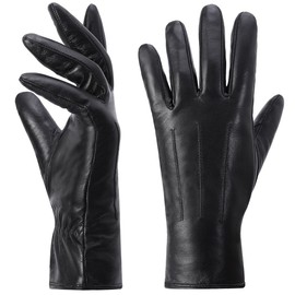 Harssidanzar Womens Leather Gloves Winter Warm Cashmere Lining Touchscreen Vintage Finished GL017UK,Black,Size M